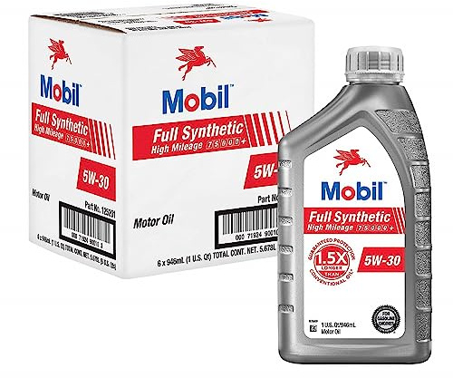 Mobil Full Synthetic High Mileage Motor Oil 5W-30, 1 Quart (6-pack)