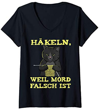 Damen Häkeln Weil Mord Falsch Ist T-Shirt mit V-Ausschnitt