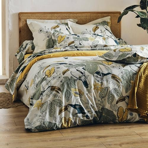 Linnea Parure de lit 280x240 cm 100% Coton Toco Vert 3 pièces