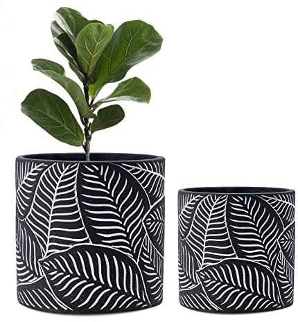 FairyLavie Plant Pots, 17+14 CM Cement Pots Planters with Drainage Hole and Plastic Stopper, Flower Pots for Indoor Outdoor Plant, Great for Home Decor, Set of 2