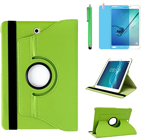 Étui pour Samsung Galaxy Tab S2 8 2015 (SM-T710 SM-T713 SM-T715), support rotatif à 360 degrés, avec stylet et film d'écran (vert)