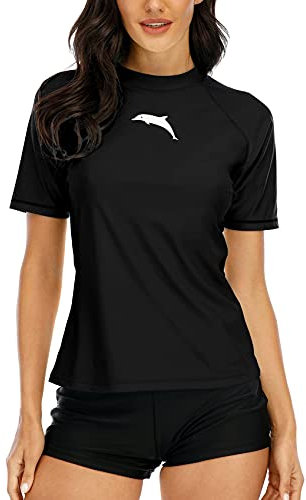 Halcurt Damen Rash Guard Bademode für Schwimmen Surfen Tauchen Sport Badeanzug Kurzarm UV-Schutz