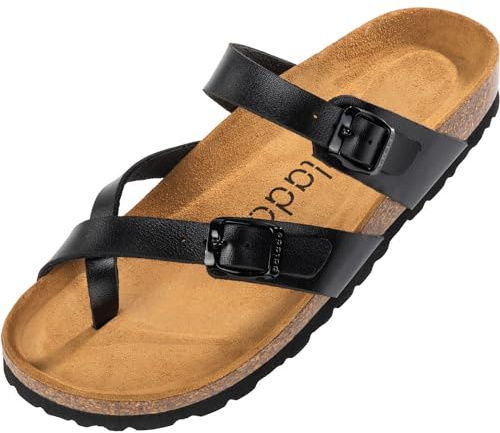 Palado Pantoletten Damen Cres Metallic - elegante Sandalen Made in Spain - bequeme Hausschuhe mit dämpfendem Kork-Fußbett - modische Sommerschuhe Schwarz UK7 - EU40