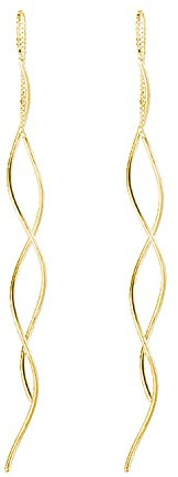 Reffeer Ohrringe aus massivem 925er-Sterlingsilber, doppelt linear, gebogen, mit Quasten, Einfädler, baumelnde Ohrringe, perfekt für Frauen, Teenager(B-Gold Plated)