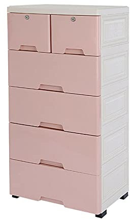 Acesunny Commode de rangement, à 6 tiroirs, avec 4 roues, en plastique, à 6 tiroirs, sur pied, 102 cm, rose
