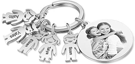 kaululu Personalisierte Schlüsselanhänger mit Namen Foto Gravur Edelstahl 5 Jungen Mädchen Puppe Anhänger Kindername auf dem Schlüsselanhänger Geschenk für Damen/Herren