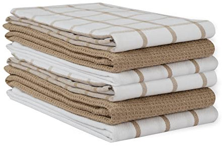LANE LINEN Juego de 6 paños de Cocina, 18 x 28 Pulgadas, 100% algodón, absorbentes y de Secado rápido, con Lazo para Colgar, Color Beige