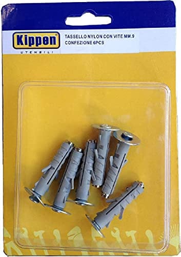 kippen 9021A1 Kit Composto da 6 Tasselli per Fissaggio ad Espansione da mm.9 con Vite e Rondella