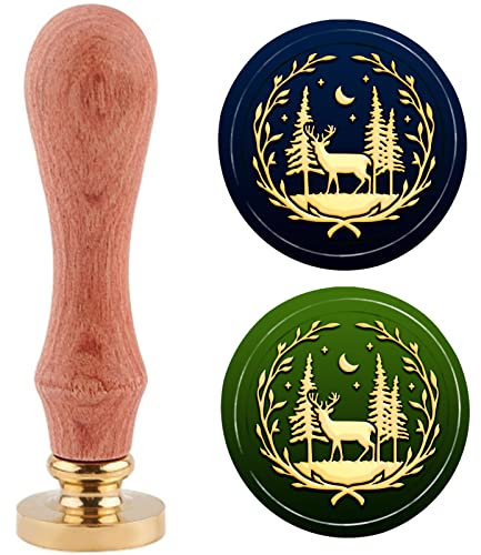 PandaHall Hirsch Siegellack Stempel Stern Mond Kiefer Weihnachten Elch Siegellack Stempel 30mm Messingkopf Siegelstempel Für Weihnachtsfeier Umschlag Sealer Brief Poster Karte Geschenk