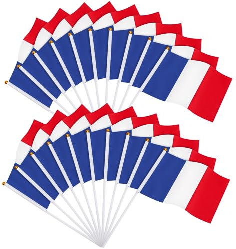 JUNEBRUSHS Frankreich Flagge, 20 Stück Französisch Flagge 14 x 21 cm Frankreich Deko Kleine Handflaggen 2024 Tischflaggen Dekorationen