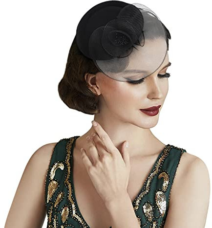 FakeFace Fascinator Hüte 20er 50er Jahre Hut Haar Clip Accessoire Haarreif Kopfbedeckung mit Schleier Cocktail Tea Party Hochzeit Kirche Haarschmuck Kopfschmuck für Mädchen und Frauen