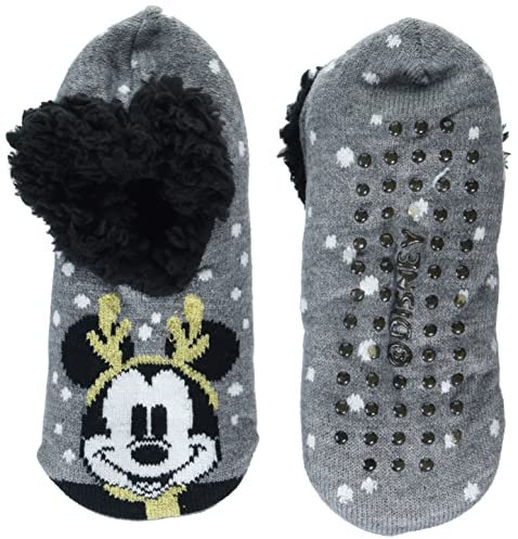 Disney Damen Mickey Mouse Teddy Fur Slipper Hausschuh-Socken, Holiday Grey