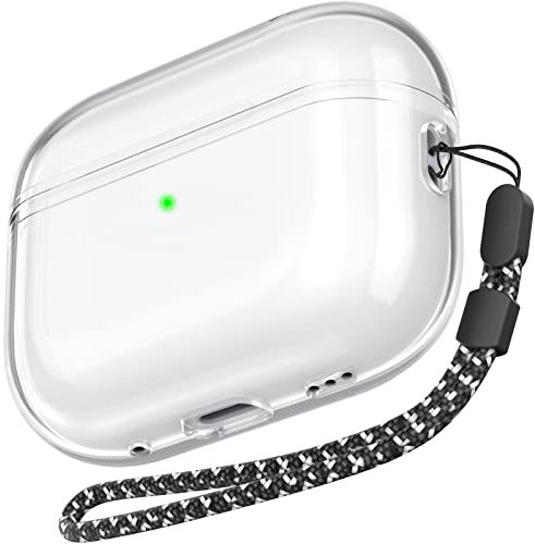 AhaStyle Clear Airpods Pro 2 Case (USB-C/Lightning Cable) [Anti-Yellowing] Soft TPU Protective Covers Skin Come with Hand Strap Designed for Apple AirPods Pro 2nd Gen 2024/2023/2022 Charging Case