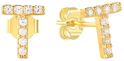 Homxi Damenohrringe Stecker,Damenohrringe 925 Silber Buchstabe T Zirkonia Damen Ohrringe Stecker Gold