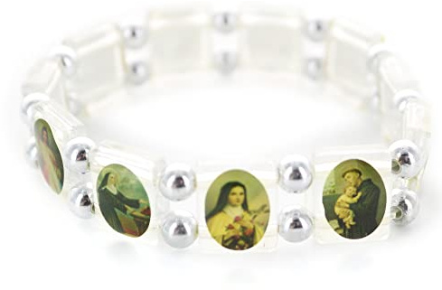 Palais du Rosaire Dehnbares Armband mit Heiligenbildern – Fantasie-Armband – christlicher Kult aus Kunststoff