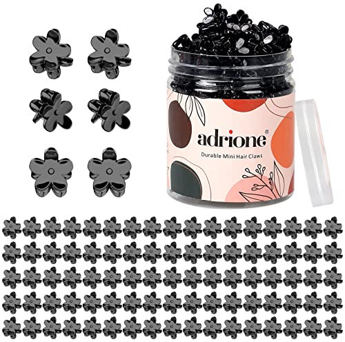 ADRIONE Lot de 100 mini pinces à cheveux en forme de fleur noire pour femmes, filles, enfants, bébés et tout-petits – Petites pinces à cheveux en micro plastique pour franges, épaisses, fines, courtes