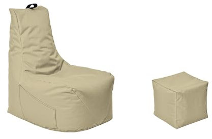 Momiralland Komfort Sitzsack XL - XXL mit Hocker Sitzkissen BodenKissen Sessel In- & Outdoor geeignet Gaming Sitzsack für Erwachsene und Kinder (Gold, XXL - Durchmesser 80 cm)