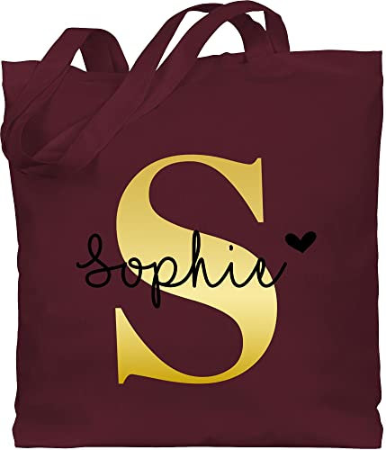 Baumwolltasche - Namens Geschenk I Anfangsbuchstabe personalisiert I Initialen mit Name - Unisize - Bordeauxrot - geschenke für erzieherinnen wechselwäsche beutel kita buchstaben s stoffbeutel