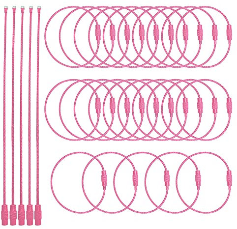 WYAN 30 Stück 15cm Pink Schlüsselanhänger Stahldraht,Draht Schlüsselanhänger,für Wandergepäck Outdoor