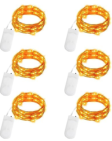 Gcstnn Halloween Orange Fairy Lights Battery Operated, 2M 20 LED 6Pack Mini String Lights, IP65 Waterproof Silver Wire Lights for Halloween Themed Party Carnival Bottles Outdoor/Indoor Decorations.