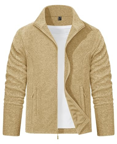 EKLENTSON Warm Fleece Jacket Men Full Zip Winter Lightweight Jacket Thermal Soft Army Military Tactical Fleece Jacket with Zip Pockets Khaki,2XL