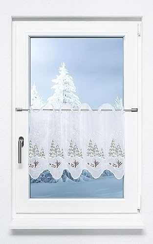 Plauener Spitze Scheibengardine Winterwald (Bx H) 97,2cm * 65cm Grün/tannengrün