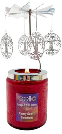 Cello Scented Cherry Quartz Candle With Spinner. Stunning Crystal With Gemstones. Ideal Carousel and Rotary Holder. Anxiety Gifts for Women.