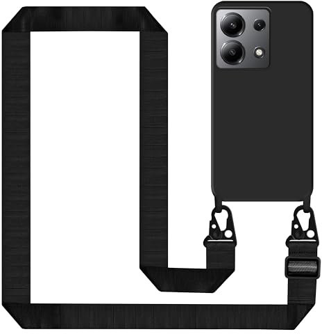 Tawarror Coque pour Xiaomi Redmi Note 13 Pro 5G/Poco X6 5G avec Cordon, Étui Ultra Mince Souple Silicone avec Portable Sangle réglable Bandouilière Lanyard Chaîne Stylée Laniere Téléphone Case, Noir