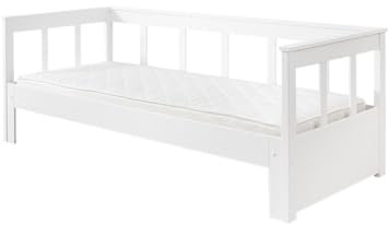 möbelando Funktionsbett >Pino< in Kiefer massiv weiß lackiert - 209x80 (BxH)