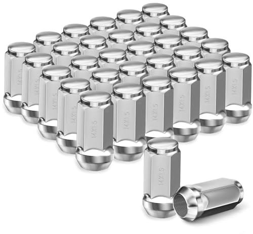 TAGMORE 24 Stück M14 x 1,5 Radmuttern – kompatibel mit Chevrolet Colorado/Suburban/Silverado, GMC Express/Yukon/Sierra 1500, Ford F150/Expedition, einteiliges Design Factory Chrom Radmutter-Set
