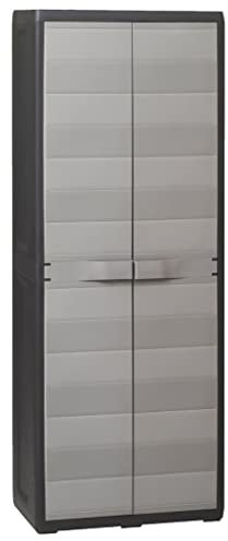 CKioict Materialschrank Büromöbel Mehrzweckschrank Gartenschrank mit 3 Regalböden Schwarz und Graufür Arbeitszimmer, Wohnzimmer
