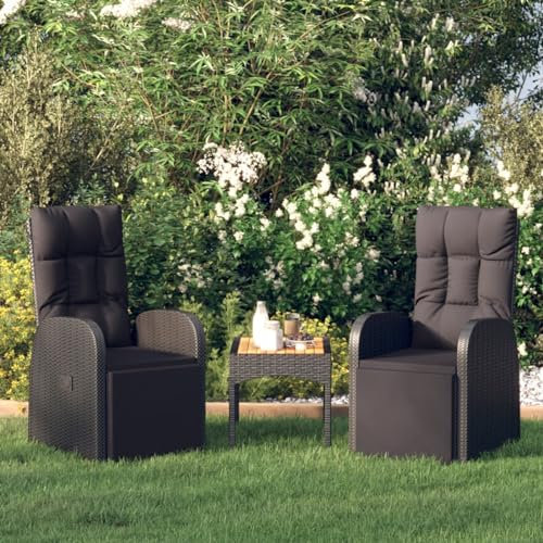 Homgoday Gartensessel mit Kissen 2 STK. Verstellbar Schwarz Poly Rattan Gartenmöbel Model319544