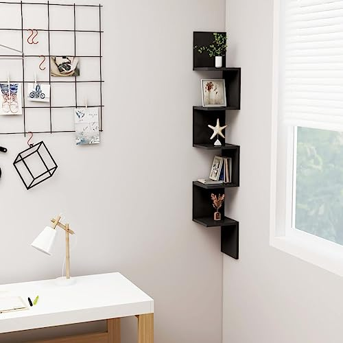 THOYTOUI Wand-Eckregal, Schallplattenregal TV Wandregal Wandboard Gewürzregal Geeignet für Büro Küche Wohnbereich Hotel Schwarz 20x20x127,5 cm Holzwerkstoff