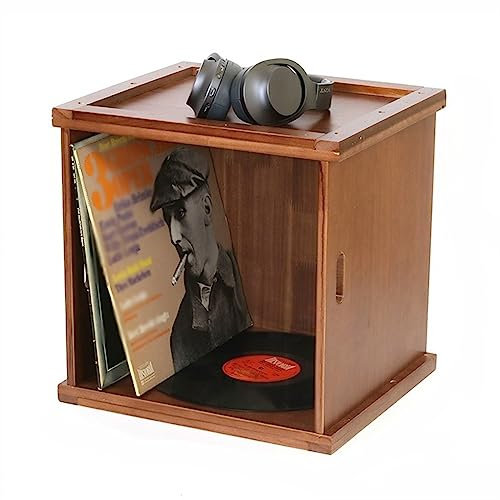 XPYGF565 Vinyl Record Storage Vinyl Record LP Storage Box, Wooden Record Crate with Handle - Table Top Pine Album Holder and Organizer, Stackable Record Storage Case Record Crate (Color : Bruin)