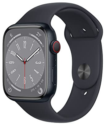 Apple Watch Series 8 (GPS + Cellular, 45mm) Smartwatch - Aluminiumgehäuse Mitternacht mit Sportarmband Mitternacht - Einheitsgröße (Generalüberholt)