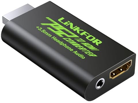 LiNKFOR PS2 vers HDMI Convertisseur Playstation 2 en HDMI Vidéo et Adaptateur Audio pour Casque 3.5mm Compatible avec Moniteurs HDMI de HDTV PS2