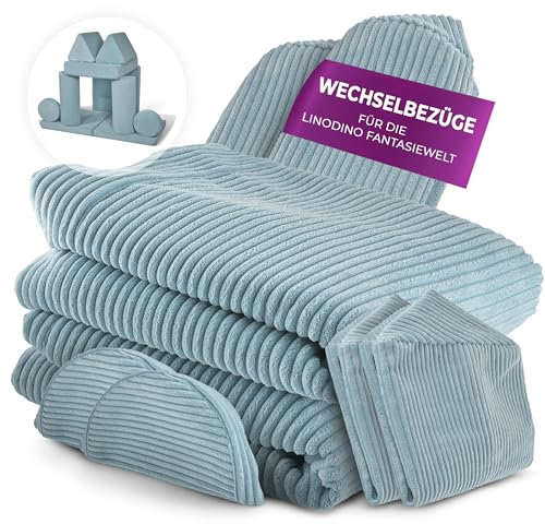 Linodino® Cord Wechselbezüge für Fantasiewelt Spielsofas | Kindersofa Cover Set 8-Teilig | Ersatz Bezug Set für Kinder Sofas | Sofabezug | Einhornblau