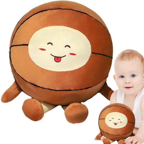 Generisch Plüsch-Basketball- und Sportkissen,Süße Plüschkissenpuppe | Stofftier-Sofa-Ornament, 25 cm, weicher und niedlicher Basketball mit Füßen, Stofftier für Kinder