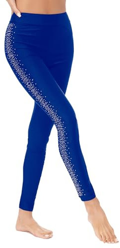 Fldy Damen Eiskunstlauf Leggings Glitzer Rollkunstlauf Hose Mit Strass Stretch Schlittschuh Eislaufen Kleidung Gamaschen Skating Wear Blau S