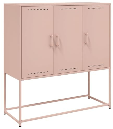 vidaXL Highboard, Hochschrank mit Stauraum Tür, Kommode für Wohnzimmer Schlafzimmer, Sideboard Beistellschrank, Industrie-Stil, Rosa Stahl