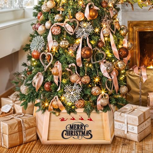 Collare per albero di Natale, collare in legno per alberi artificiali, accessorio per la casa, in legno naturale, rustico, per albero di Natale, 58,4 cm