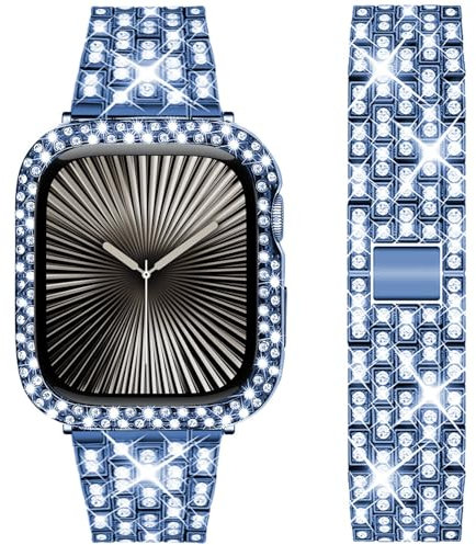 DEALELE Bracelet compatible avec iWatch 40 mm, 44 mm, 41 mm, 45 mm, 49 mm, bracelet de rechange en métal avec coque de protection pour Apple Watch Series 9/8/7/6/5/4/SE/Ultra pour homme et femme,