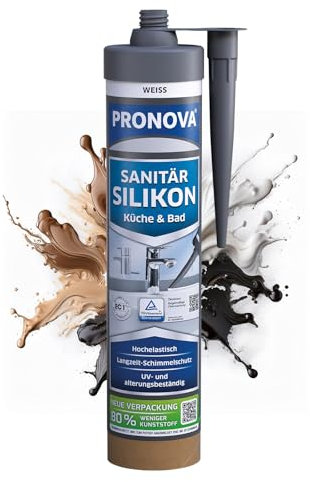 Pronova Premium Sanitär Silikon - Sanitär Bad Küche Schimmelresistent wasserdicht umweltfreundliche Kartusche 280ml (1, Weiß)