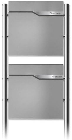 Metzler Doppel Standbriefkasten in Graualuminium, Pulverbeschichtet & mit Zeitungsfach - Inkl. Edelstahl Standfuß & Namensschild - Personalisierbar mit Gravur - Doppelstandbriefkasten Freistehend