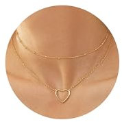 ALEXCRAFT Gold Halskette Layered Damen, Kette Layered mit Herz Anhänger Mehrreihige Halskette Hypoallergene Personalisierte Kette Modeschmuck Halskette für Frauen