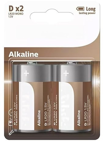 Batería alcalina D/LR20, en Paquete de 2. Ofrece un 30% más de duración, Dispositivos Que requieren un Alto Consumo Diario. Ideal para asegurar un Rendimiento prolongado.