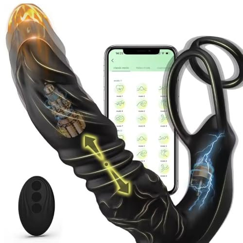 Control APP Hombres Masaje de próstata Masaje de próstata Masaje de próstata con doble anillo de cola de silicona Plug anal Dild Vibradores moldeados Juguetes sexuales anales para adultos para parejas