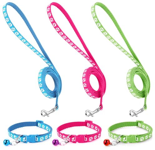 3 Stück Hundehalsband und Leine Set, Welpenhalsbänder mit Leine, Verstellbares Hundehalsband mit Leine Weich Welpen Schnellverschluss Nylon Haustier Halsband für Kleine Hunde Mittlere