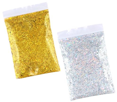 100g Glitzer Basteln, Bastel Glitzer, Pulver Glitzer zum Basteln, Glitzerpulver für Makeup Nägel Gesich Handwerk Nagelkunst Kartenbasteln,Glitzer Gold + Glitzer Silber