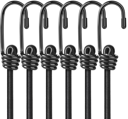 Kshineni 60 cm Bungee Cord with Hooks 6 Pcs Black Bungee Straps | 24 Inch Heavy Duty Multi-Purpose Hook Strap for Luggage, Camping, Tarps, Bike Rack, Kayaking